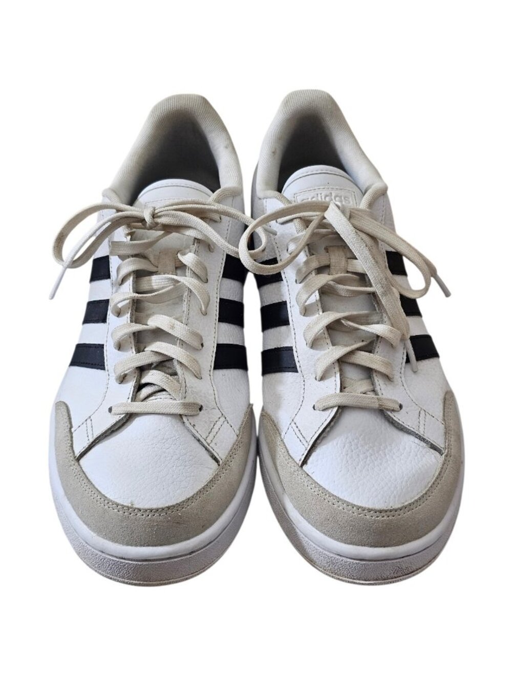 Adidas White Black Stripe Leather Sneakers Men’s Size 13 Classic Lace Up Shoes - Picture 2 of 10